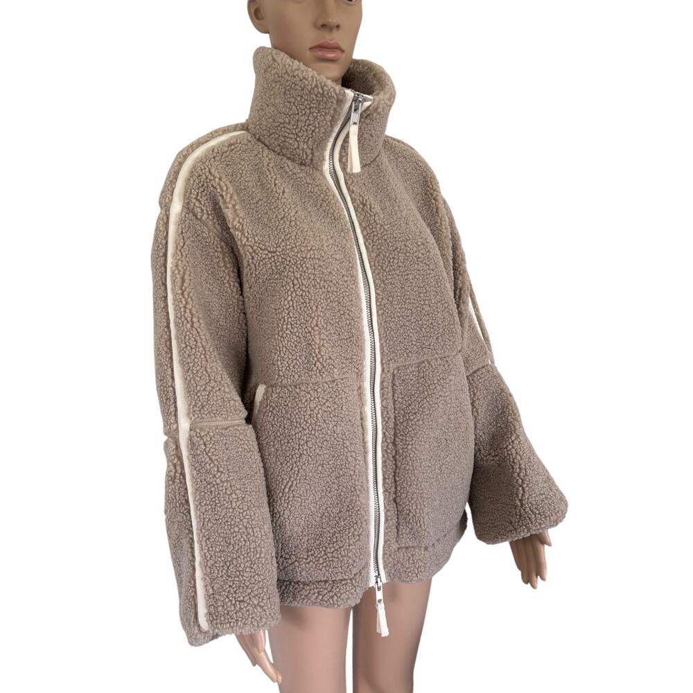H&M Teddy Fleece Oversized Jacket XS Taupe Full Zip Cozy Sherpa Aprè Ski Cabin - Picture 3 of 9
